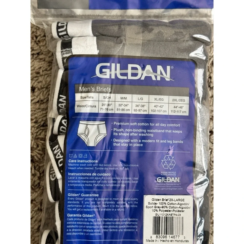 Gildan Mens Briefs 2XL 4 Pack Cotton Comfort Plush Waistband Gray Black NEW